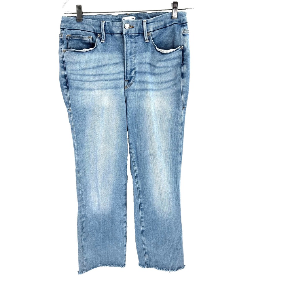 Good American High Rise Crop Bootcut Women's Jeans Raw Fray Hem Size 15 Ankle
